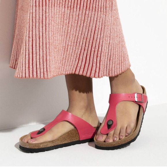 BIRKENSTOCK GIZEH Thong Pink Vegan Leather Sandals Slides Mules Cork Minimalist - Picture 6 of 13